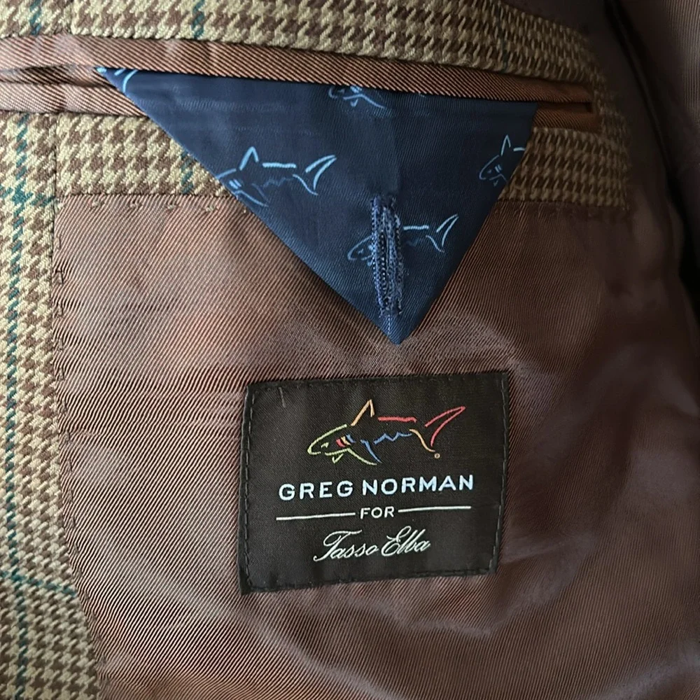 Greg Norman FOR Tasso Elba Men's Brown Plaid Blazer 42R. In fantastic condition! - Picture 7 of 10